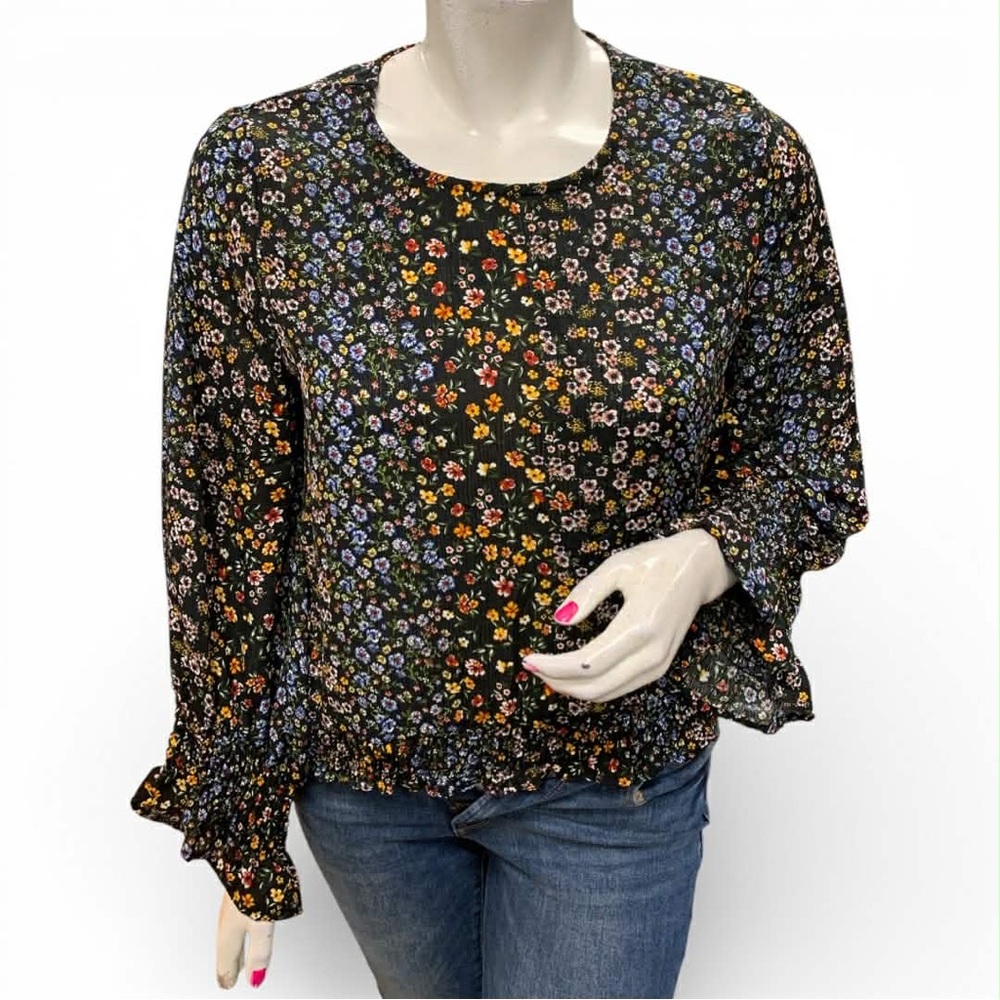 Floral Print Women's Top - Black Size Xl